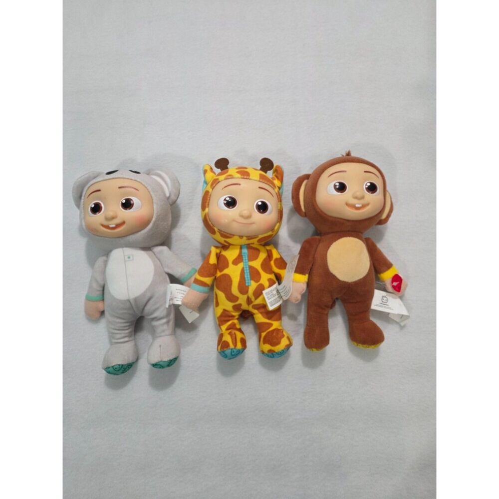 CoComelon JJ Animal Onesie Plush Lot 8 inch Giraffe Monkey Koala Jazwares 3 Pack